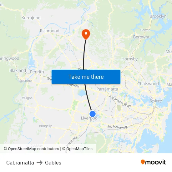 Cabramatta to Gables map