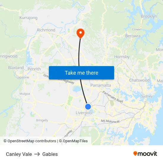 Canley Vale to Gables map