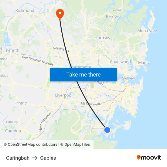 Caringbah to Gables map
