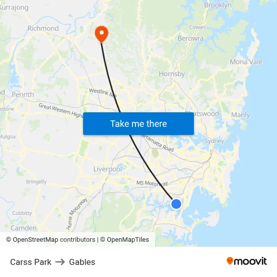 Carss Park to Gables map