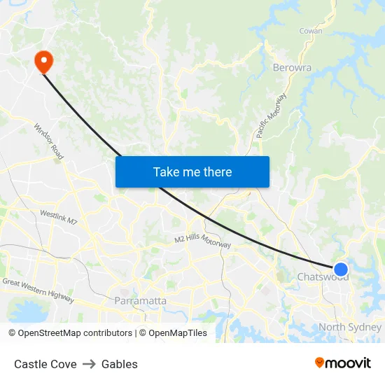 Castle Cove to Gables map