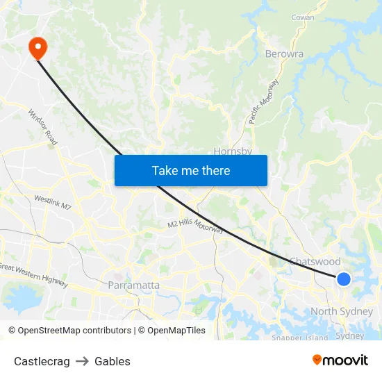 Castlecrag to Gables map