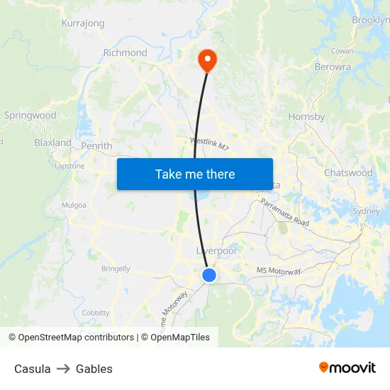 Casula to Gables map