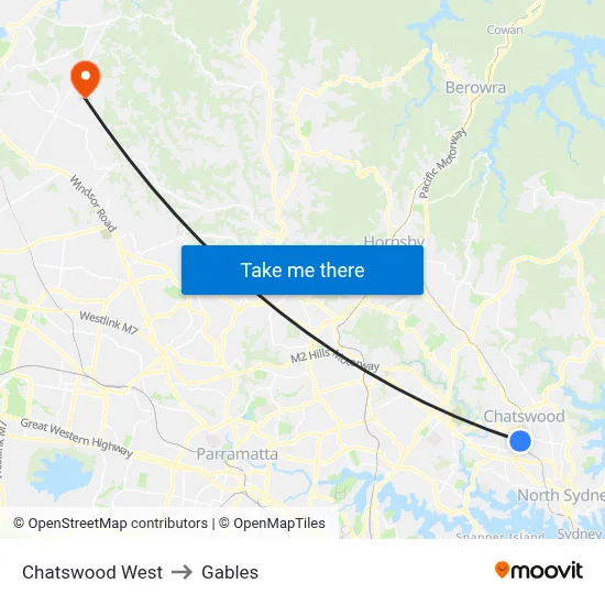 Chatswood West to Gables map