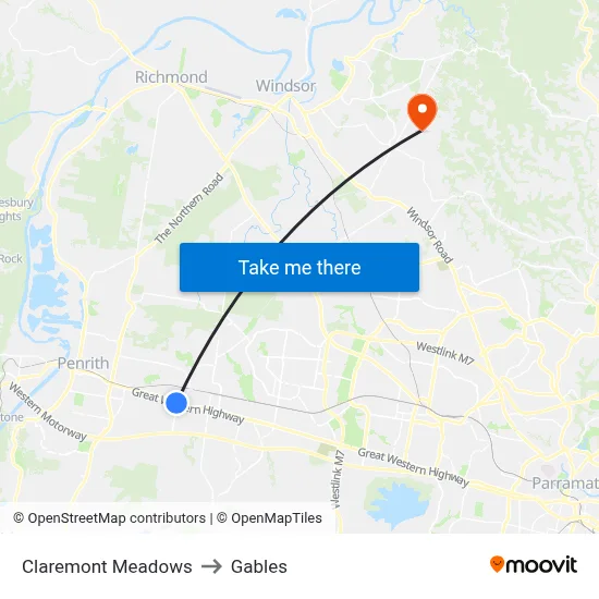 Claremont Meadows to Gables map