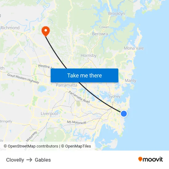 Clovelly to Gables map