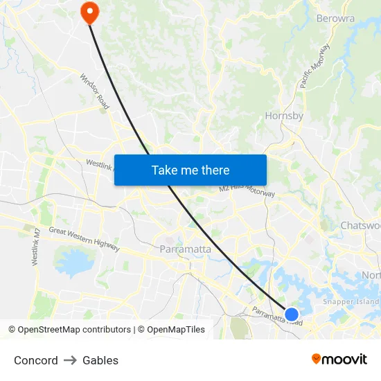 Concord to Gables map