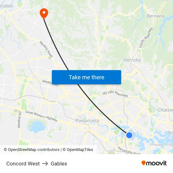 Concord West to Gables map