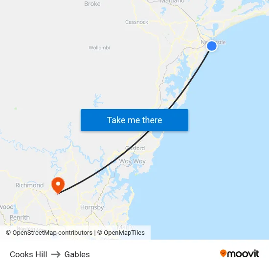 Cooks Hill to Gables map