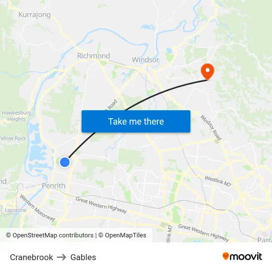 Cranebrook to Gables map