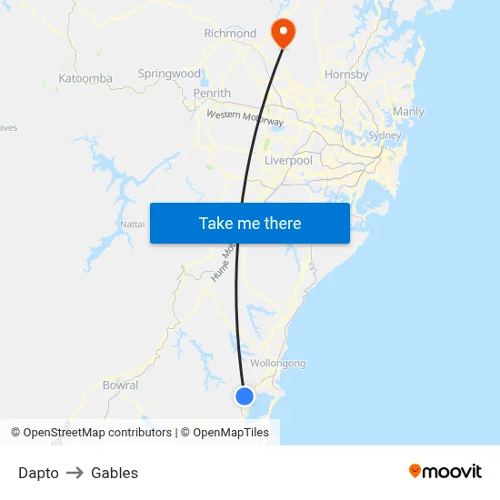 Dapto to Gables map