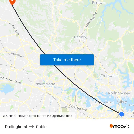 Darlinghurst to Gables map