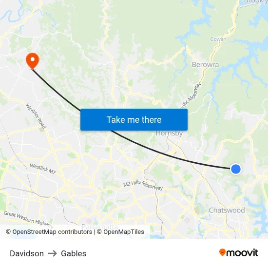 Davidson to Gables map