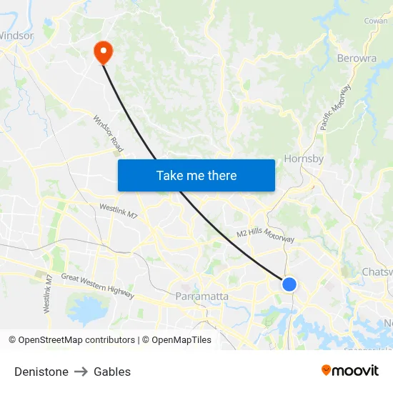 Denistone to Gables map
