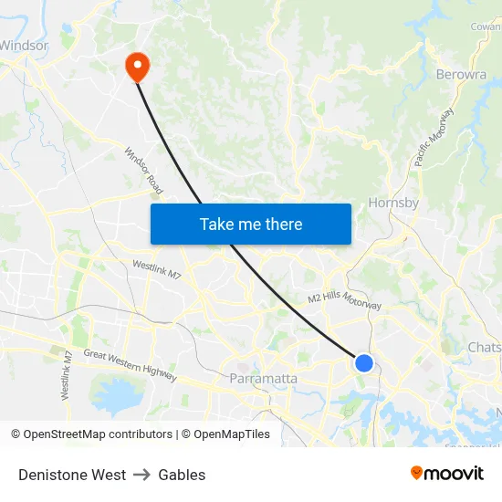 Denistone West to Gables map