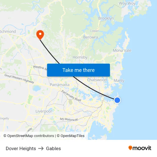 Dover Heights to Gables map