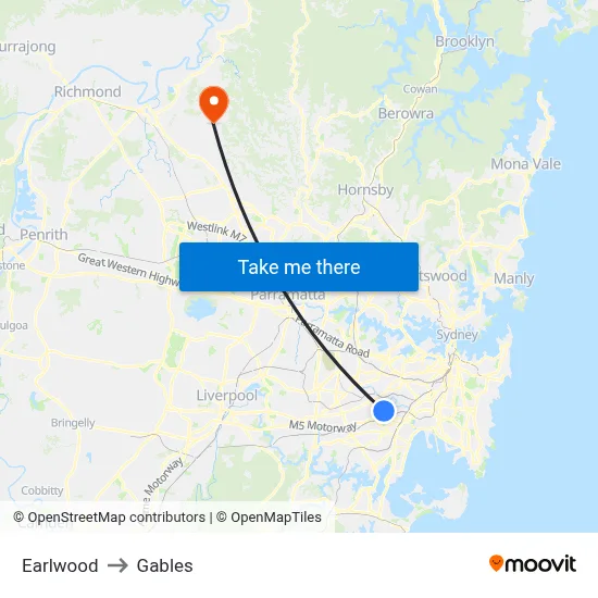 Earlwood to Gables map