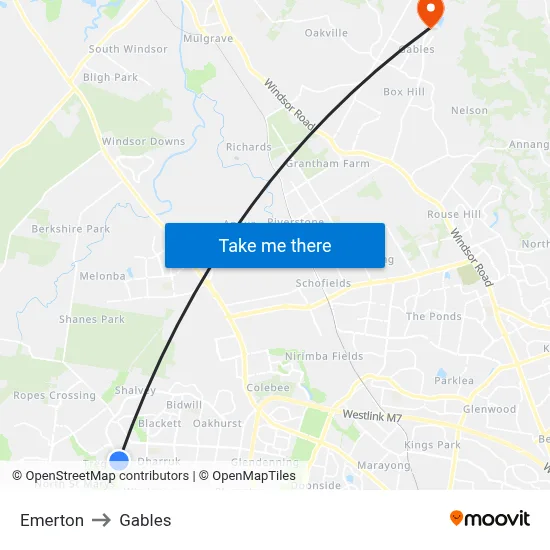 Emerton to Gables map