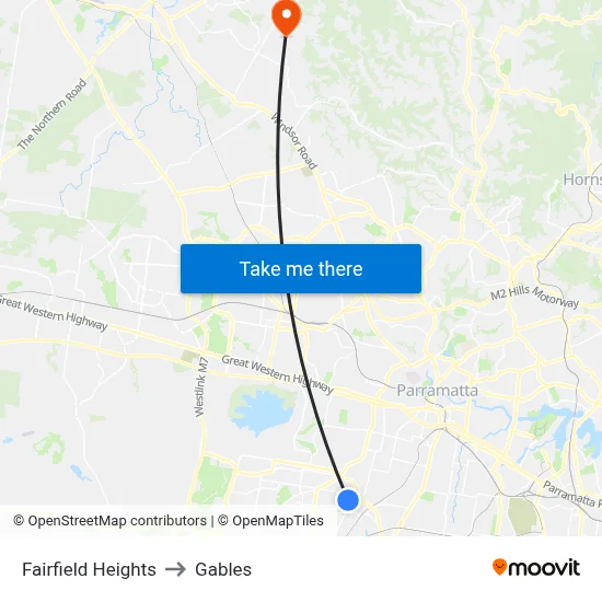 Fairfield Heights to Gables map