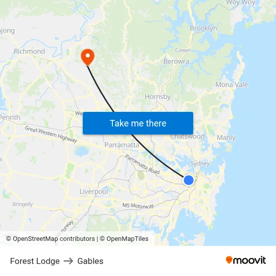 Forest Lodge to Gables map