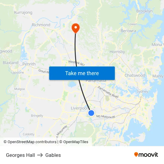 Georges Hall to Gables map