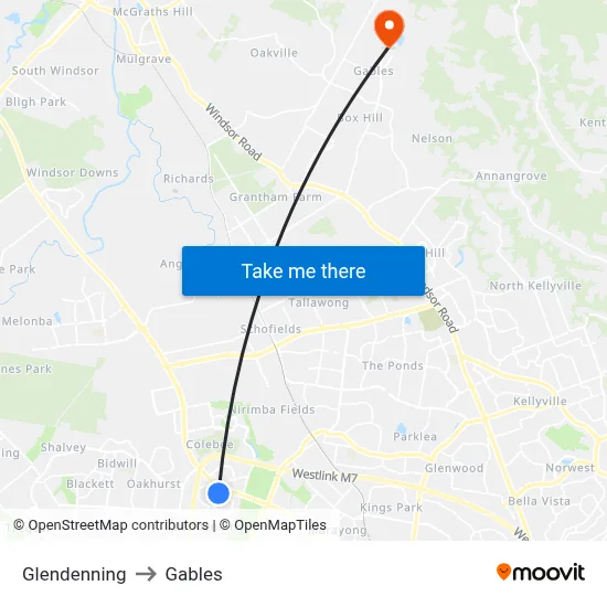 Glendenning to Gables map