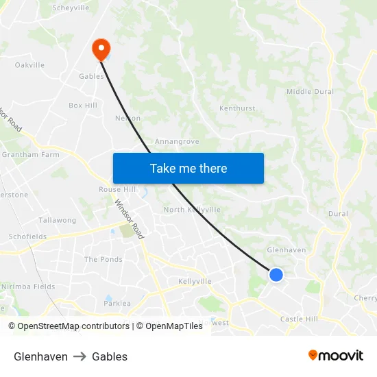 Glenhaven to Gables map