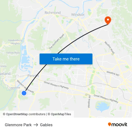 Glenmore Park to Gables map