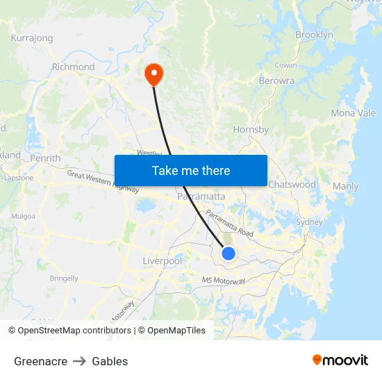 Greenacre to Gables map