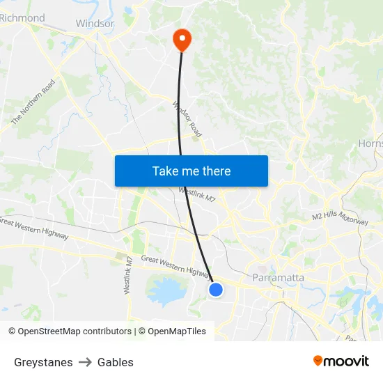 Greystanes to Gables map