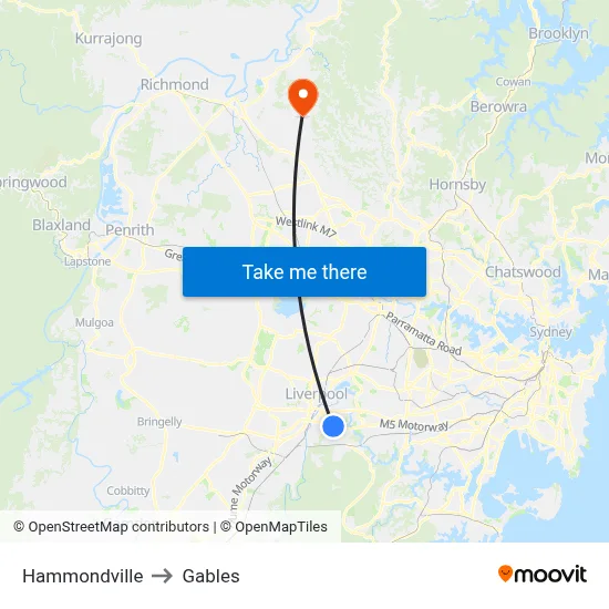 Hammondville to Gables map