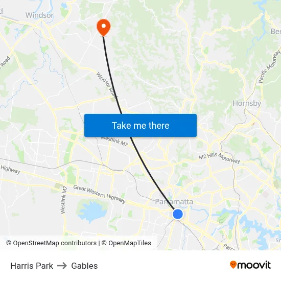 Harris Park to Gables map