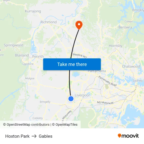 Hoxton Park to Gables map