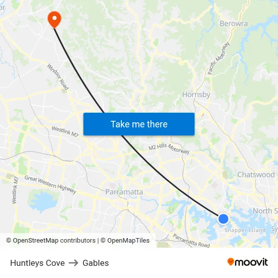 Huntleys Cove to Gables map