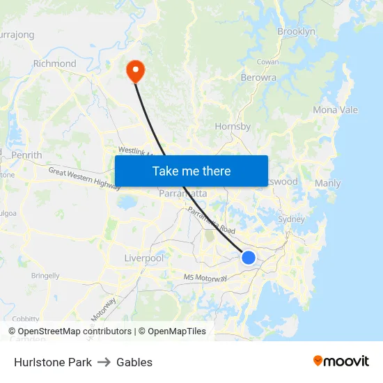 Hurlstone Park to Gables map