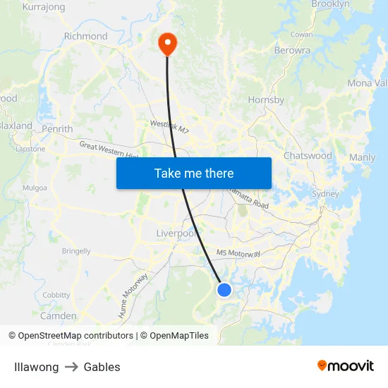 Illawong to Gables map