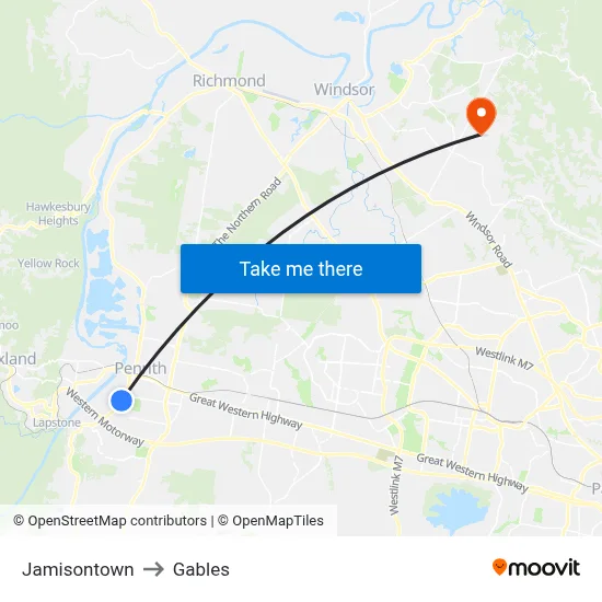 Jamisontown to Gables map