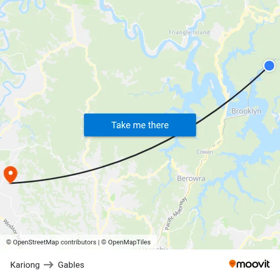 Kariong to Gables map