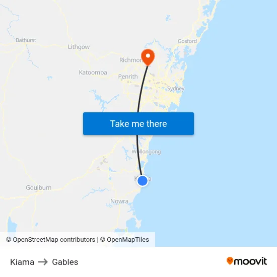 Kiama to Gables map