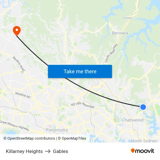 Killarney Heights to Gables map