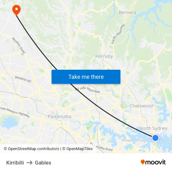 Kirribilli to Gables map