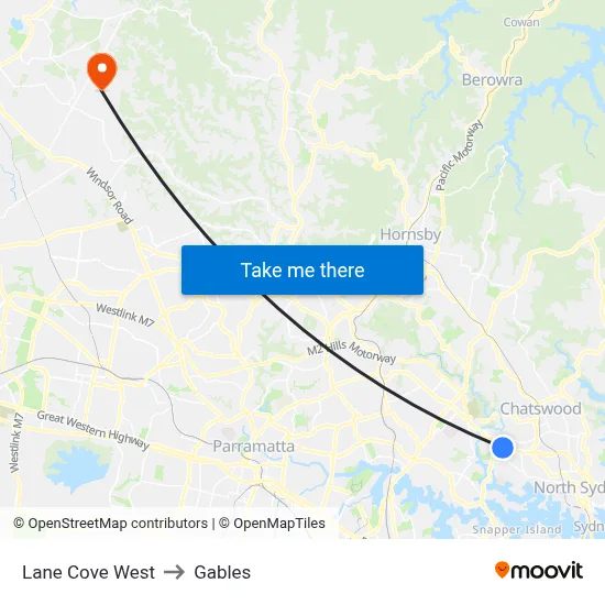Lane Cove West to Gables map