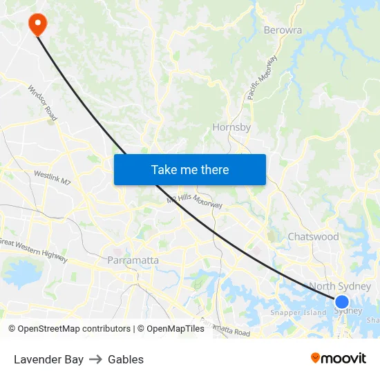 Lavender Bay to Gables map
