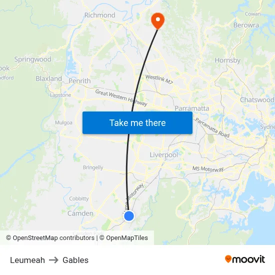 Leumeah to Gables map