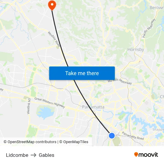 Lidcombe to Gables map