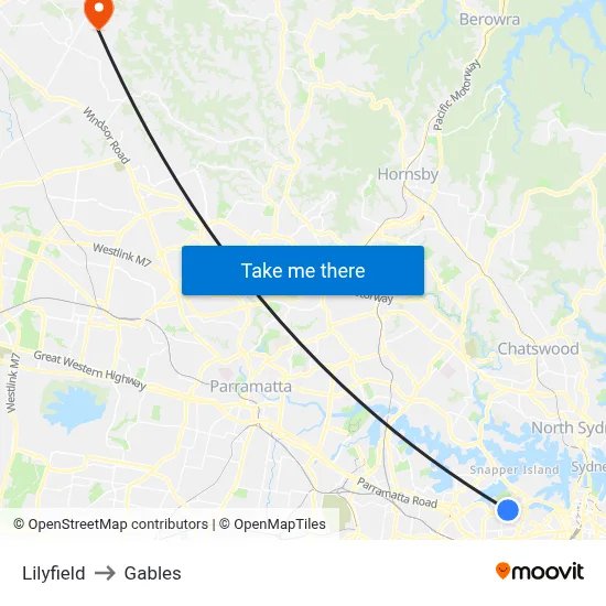 Lilyfield to Gables map