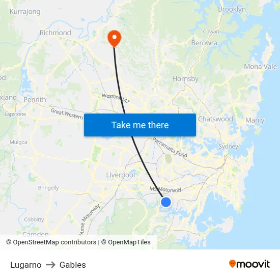 Lugarno to Gables map