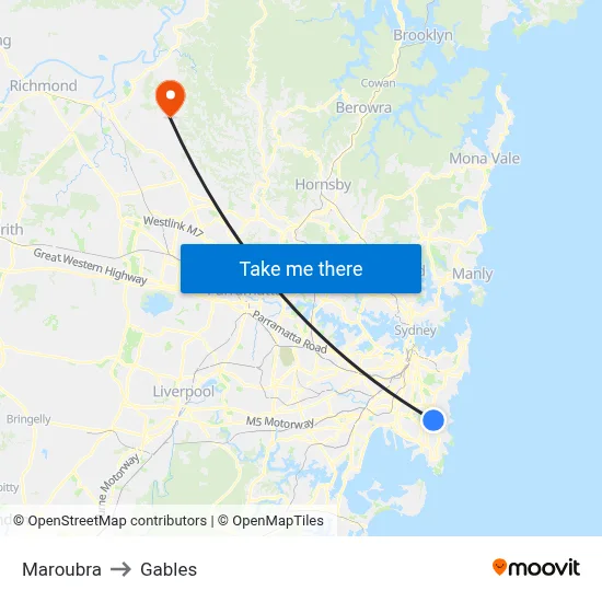 Maroubra to Gables map
