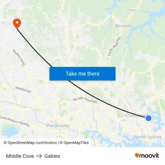 Middle Cove to Gables map
