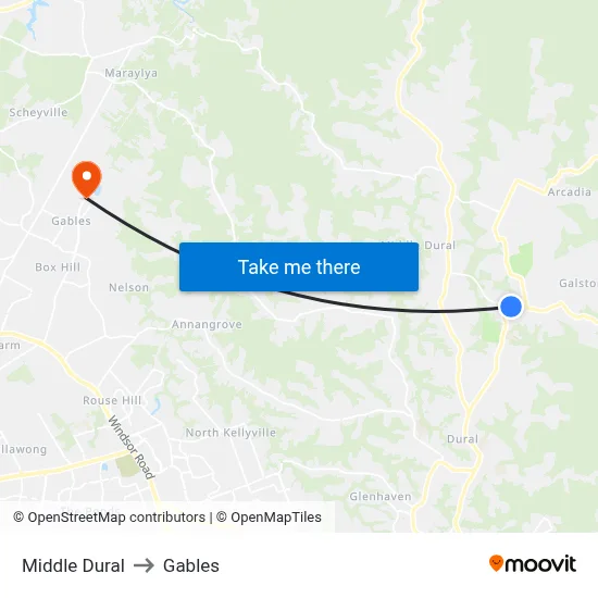 Middle Dural to Gables map